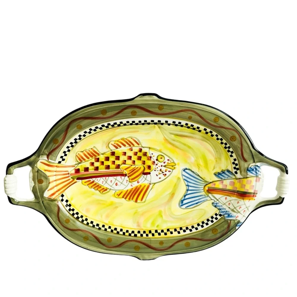 Antica Fornace Ceramiche Da Tavola Large Platter Fish Design Made in Italy